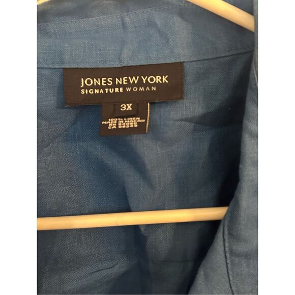 Jones New York 100 % Linen Embroidered Floral Button Down Shirt Blue 3X Plus - Picture 5 of 9